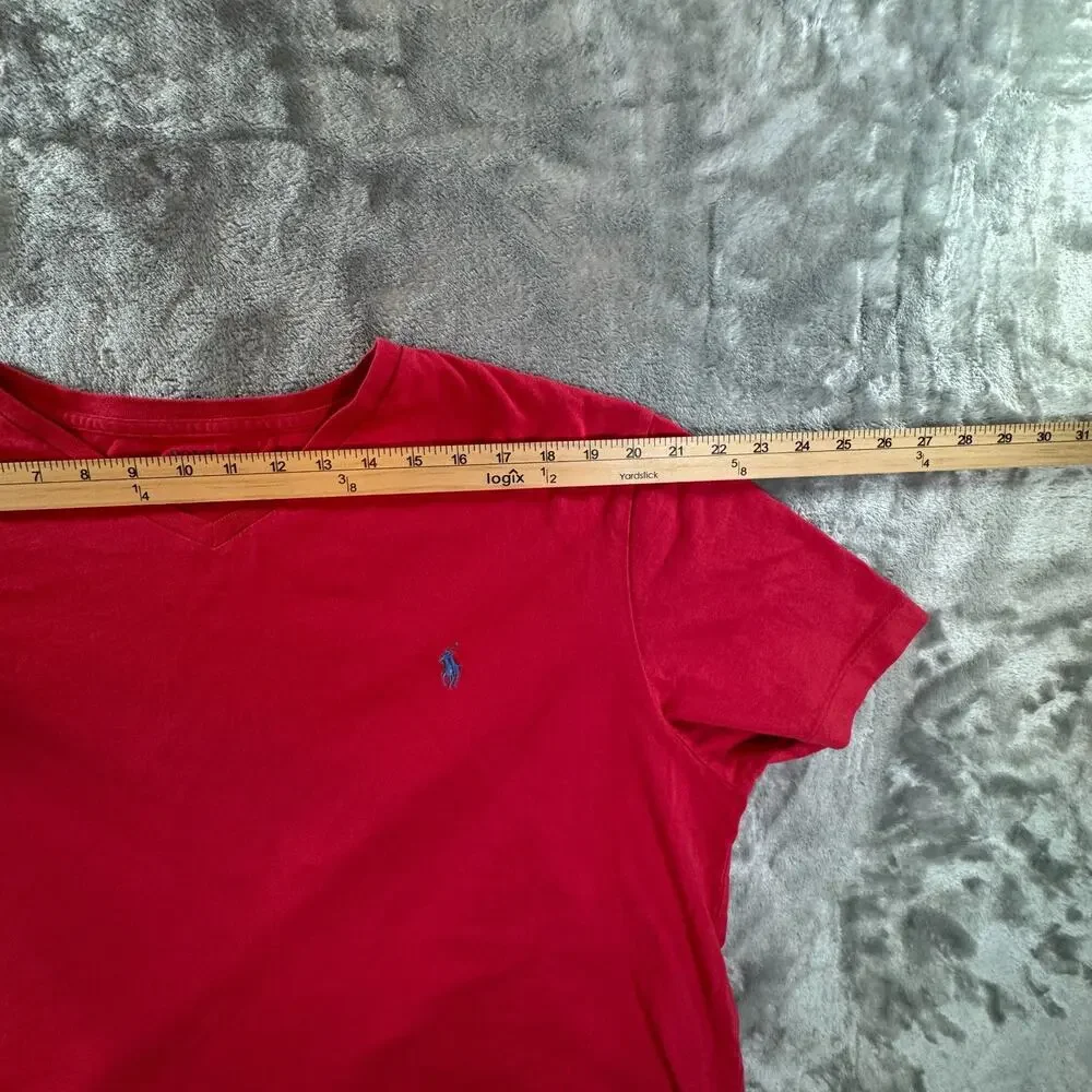 olo Ralph Lauren T Shirt Mens XL Red V Neck Blue Pony Embroidered Short Sleeve